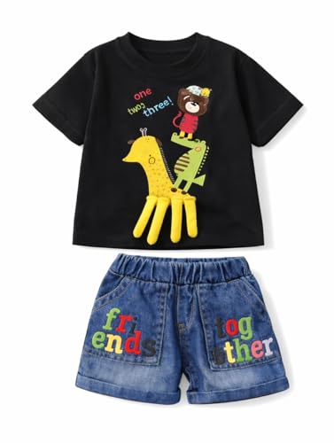 Image of Bold N Elegant Cotton Cute Cartoon Printed Half Sleeve T-Shirt And Shorts Clothing Set For Infant Toddler Baby Boy Girl