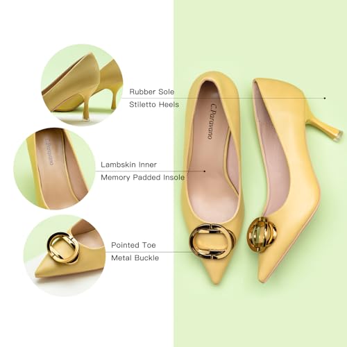 C.Paravano Luxury Metal Accent Stiletto Heels | Business Meeting & Wedding Shoes | Memory Foam Comfort | Slip-Resistant Work & Cocktail Pumps(Yellow,Size 10.5)4