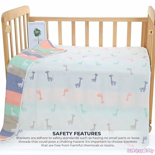 Image of BEMBIKA Baby Essential Multipurpose Blanket for Baby 6 Layer Cotton Gauze Baby Stroller Blanket Baby Swaddle Soft Blanket Bath Towel for Newborn, Infant and Small Kids-1 Pc (Giraffe White)
