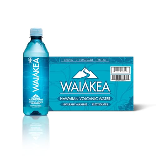 Waiākea - Hawaiian Volcanic Water - Naturally Alkaline Water - pH Range 7.6 to 8.2 - All Natural Minerals & Electrolytes - 100% Recycled Water Bottles - Bottled Water 24 Pack - 16.9 Fl Oz, 500 mL