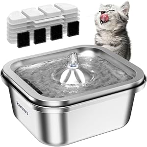 Cat Water Fountain Stainless Steel: 4L/140oz Pet Fountain Water Bowl Indoor, Automatic Dog Drinking Dispenser, Cat Feeding Watering Supplies, Metal Kitty Waterer Fountain, 6 Replacement Filters