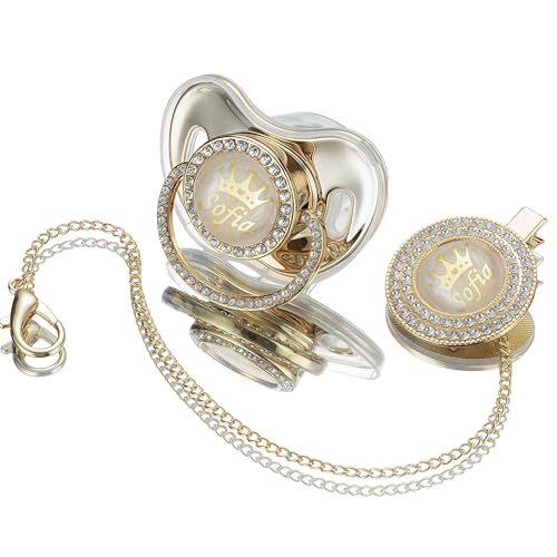 MIYOCAR Sparkling Bling Custom Baby Pacifiers and Clips/Holder Kit with