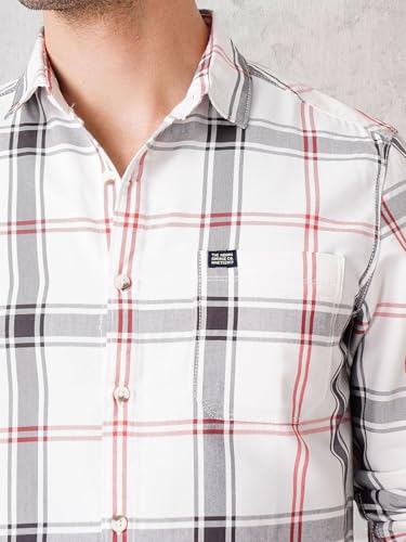 Image of The Indian Garage Co Men's Cotton Regular Fit Checkered Full Sleeves Cutaway Collar Casual Shirt