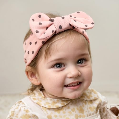Soft Bow Headband for Baby Girls Newborn Bow-knot Elastic Hair Band Turban Toddler Infant Stretchy Headwraps Hair Bow Accessories for Baby Birthday Party Shower (Piont - Pink, Standard)