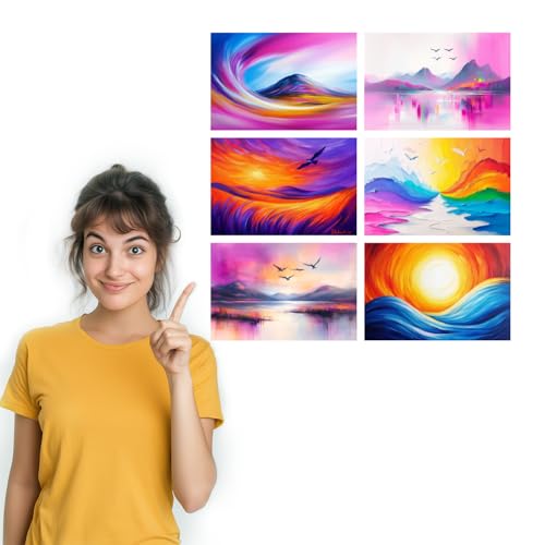 Image of SiddArtify Abstract Landscape Wall Art Prints Set - Colorful Mountain Poster Decor for Living Room Bedroom - 8x12 inch Board Pack of 6