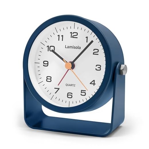 Lamisola 3 . 5 Inch Small Desk Alarm Clock, Battery Operated Analog Silent Clock with Night Light