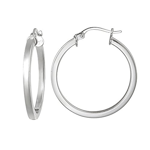 Hoops & Loops - Sterling Silver 2mm High Polished Square Tube Click Top Hoop Earrings in Size 25mm | Sterling Silver, Yellow & Rose Gold Flash Plated