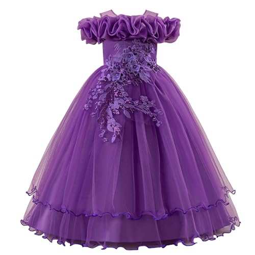 Vestido de tul sin mangas para niña de flores, princesa, dama de honor, boda, concurso, fiesta de cumpleaños, formal, vestido de noche, A-1-morado, 7-8 años
