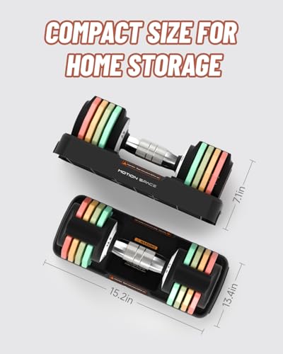 Motion Space Adjustable Dumbbells Set 12.5LB Pair, 1-Sec Fast Adjustable 5 Free Weights, Premium Comfort Non-slip Metal Handle, Compact Size for Full Body Home Workout (Rainbow)
