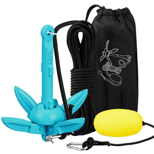 Image of MorningRo 1 Pack 1.5 /3.5 lb Marine Kayak Anchor Kit with 40ft Rope and Buoy Folding Grapnel Boat Anchor Kit Kayak Fishing Accessories for Small Boats, Canoe, SUP Paddle Boards
