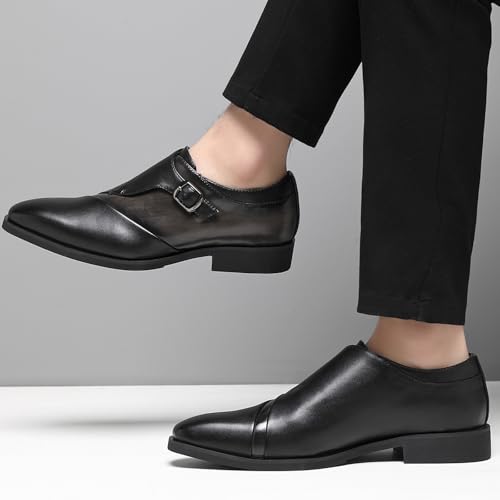 Image of SANNAX Monk Strap Men's Dress Loafer Shoes Plain Toe Classic Oxfords Shoes for Formal Business Wedding