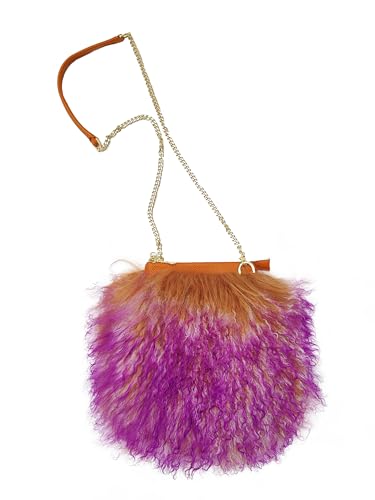 Furry Crossbody Bag Real Curly Mongolian Fur Purse Flush Fur Clutch Shoulder Bag