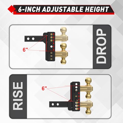 Image of TYT Adjustable Truck Trailer Hitch for 2.5 inch Receiver, 6 inch Drop /Rise Tow Hitch with Dual Balls (2 inch & 2-5 /16 inch), Compatible with Heavy-Duty Trailer Systems up to 22,000 lbs