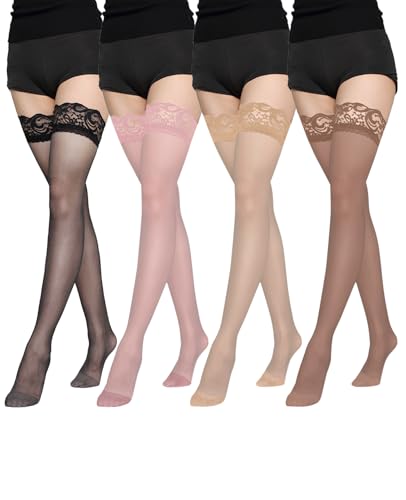 ALONK 4 Paar Halterlose Strümpfe für Damen, Sexy Stocking, Damen Strapsen