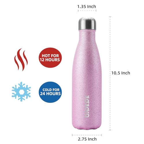 Image of BJPKPK Insulated Water Bottles 17oz Stainless Steel Sports Water Bottles Keep Cold for 24 Hours and Hot for 12 Hours,BPA Free,Glitter Pink