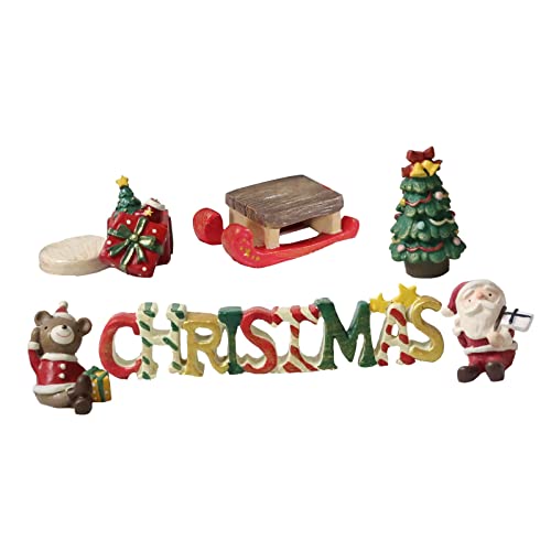 CheeseandU Weihnachtsdekoration für Aquarien, Weihnachtsbär, Weihnachtsmann, Schneemann, Weihnachtsbaum, Schlitten, Geschenk, Figur, Kunstharz, Aquarium, Dekoration, für Tisch, Feengarten, 6 Stück Cover