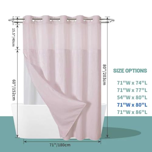 No Hook Waffle Shower Curtain with Snap-in Liner, 71x80 Inch, Blush Pink by eachope - Used condition - Image 7