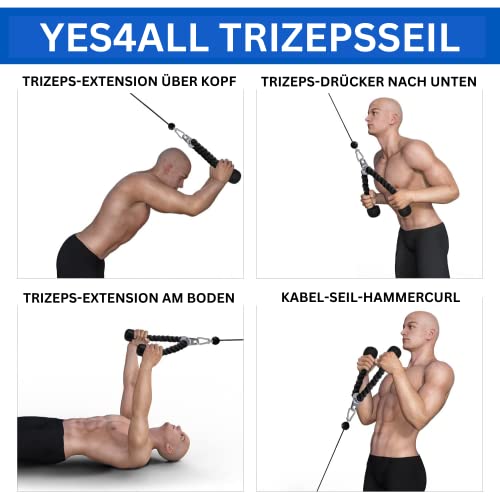 Yes4All Trizepsseil, Aufsatz für Trainingsgerät, 68,6 cm Seillänge, Schwarz – Ansicht 4