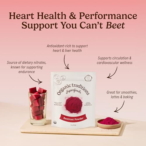 Image of Organic Traditions Beetroot Powder, Organic Beet Root Powder, Vegan, Plant Based Superfood, Ideal for Smoothies Juices Baking and Cooking, Colorful Ingredients for Everyday Nutrition, 454g /16oz
