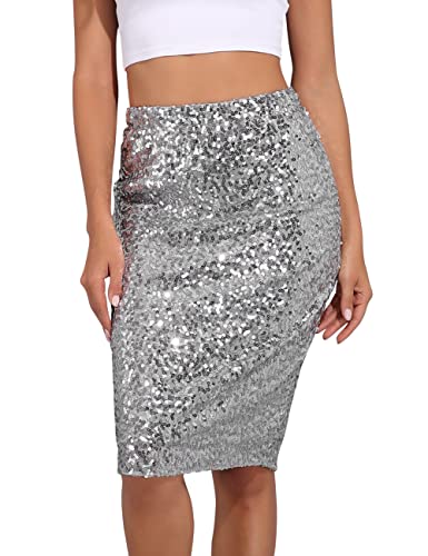 PrettyGuide Women's Sequin Skirt High Waist Sparkle Pencil Skirt Party Cocktail