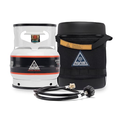 Ignik - Tanque de propano recargable de gas de lujo de 1,7 kg con funda de transporte y manguera adaptadora, caja negra/tanque blanco