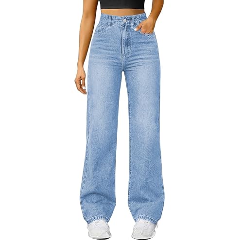 Straight Leg Jeans for Women High Waist Stretch Boyfriend Baggy Jeans Y2k Casual Loose Colored Palazzo Denim Pants 6