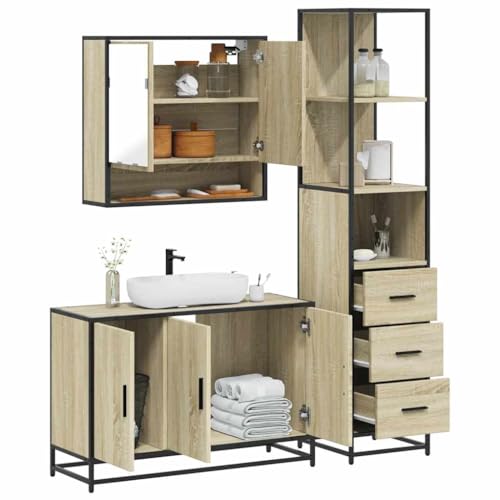 BOWEKAM Muebles, juegos de muebles, juegos de muebles de baño, juego de muebles de baño de 3 piezas, madera de roble Sonoma