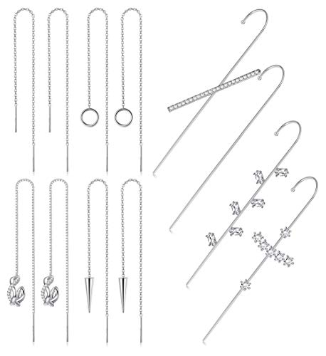 UBGICIG 12Pcs Ear Wrap Crawler Hook Earrings Earcuffs Earrings for Women Piercing Ear Climbers Cartilage Threader Earrings Chain Cuff Earrings Set