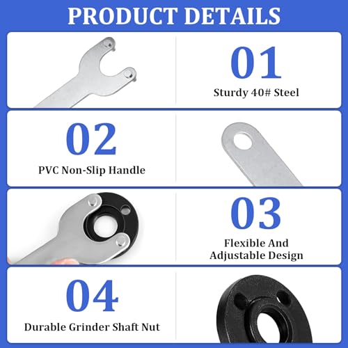 7 PcsLlave Amoladora, 125mm Llave de ángulo de Brida, incluye 6 Tuercas de Amoladora Angular Bridas Interior y Exterior de Metal, Llave de Amoladoras Angulares Accesorios - imagen 3