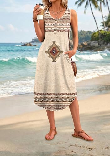 Image of WIHOLL Summer Dresses for Women 2026 Button Front Sleeveless Casual Midi Dress Beach Vacation Sundresses with Pockets