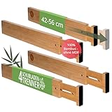 TAKE® 4-teilige Schubladentrenner verstellbar & anpassbar [42-56cm] - Schubladenteiler aus 100% Natur Bambus, Gefedertes Schubladen Trennsystem, Schubladen Ordnungssystem Küche, Schubladen Organizer