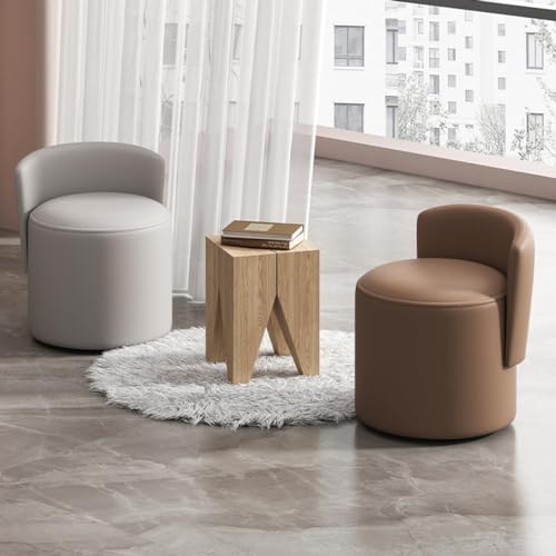 Tabouret de vanité rembourré doux en cuir PU marron rond