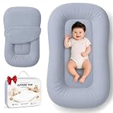Mapotf Baby Lounger for Newborns 0-24 Months, Soft Breathable Cotton Infant Support Cushion for Tummy Time & Play, Portable Infant Lounger, Baby Essentials - Navy Blue (Cover Included)