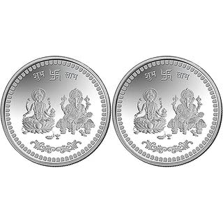 Gift Item Laxmi Ganesh Diwali Deepawali Pooja Silver Coin 10 Gram Pack of 2