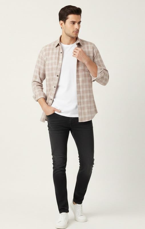 Image of DEELMO Men's Stylish Cotton Blend Casual Chakes Shirt || Full Sleeve Shirt with Dual Flap Pockets Fabric || Perfect for Casual and Classic Fit & Style || Stylish Everyday Wear