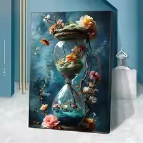Images de sablier et de fleur décoration maison peinture art mural salon 50x70