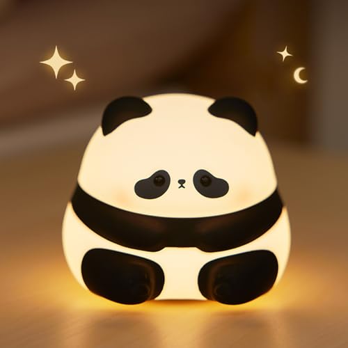 AmmToo Kinder Panda Nachtlampe Lampe Dimmbar Timer, Touch-Steuerung Silikon Nachtlicht Baby, USB-Aufladbar Niedliche Panda Lampe, Nachtlicht Mädchen Kinderzimmer Deko