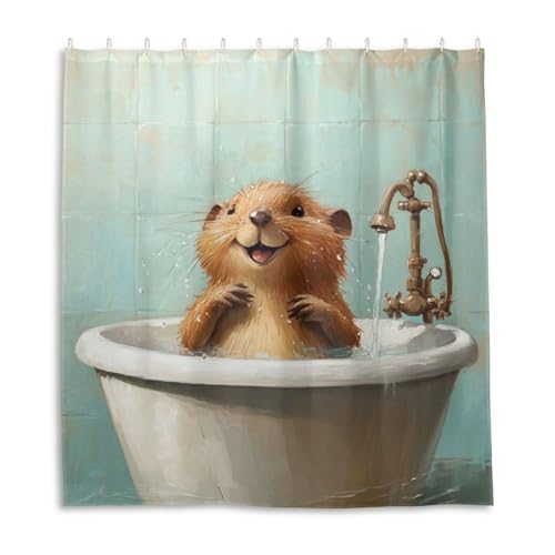 Rideau de douche imperméable en polyester lavable castor mignon