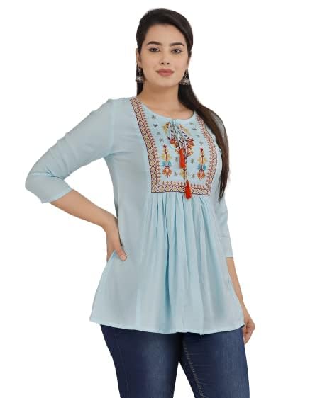 Image of Avayayat Women's Rayon Embroidered Regular Fit Top with Half Sleeves for Office Wear Casual Wear Top for Women Girls Tops Dresses Kurti for Ladies Girls Kurta