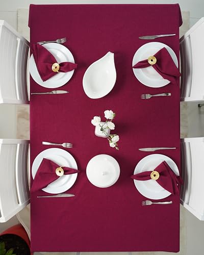 Image of Cotton Tablecloth, Edge Trim, Shadow Pink, 60 x 90 in | Heavyweight chambray cotton, embroidered edge trim, 6-seater rectangle, machine washable, everyday dining and hosting