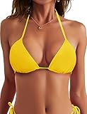 Sucrefas Women's Triangle Bikini Tops String Sexy Halter Push Up Padded Swimsuit Top Yellow S