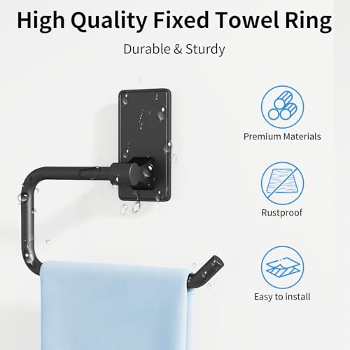 Image of 2-Piece Towel Ring, Adhesive Hand Towel Holder for Bathroom, Modern Style Towel Hangers Wall-Mounted Hand Towel Rack for Bathroom, Matte Black