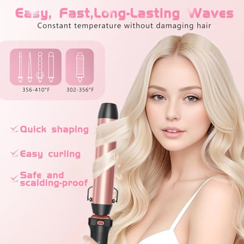GSKY 5 in 1 Curling Iron Set, Hair Curler with Curling Brush and 4 Interchangeable Ceramic Curling Wand(0.5”-1.25”), Fast Heating, Include Suitcase & 2 Clips & Heat Protective Glove - Image 6