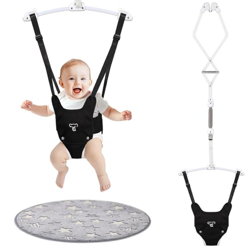 Baby Jumper Baby Jumper Doorway with Adjustable Strap Easy to Assemble with a Soft Rug (Black)