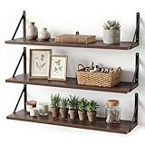 Levede Floating Shelves Set of 3, Wall Shelves with Modular Design, 60x20cm Wooden Wall Shelves for Bedroom, Kitchen, Bathroom, Rustic Brown