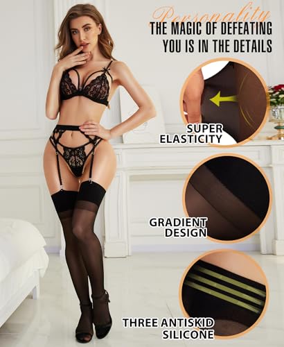 RSLOVE Women's Thigh High Stockings - Sheer Antiskid Silicone Pantyhose Sexy Stay Up Nylon Tights Lingerie for Women3