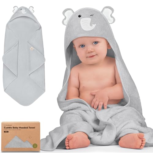 Image of KeaBabies Hooded Baby Towel for Newborn, Baby Bath Towels (Elephant, 30x30) | Viscose Derived from Bamboo, Large Baby Towels with Hood, Boys, Girls, Toddler, Soft Absorbent Baby Bath Essentials