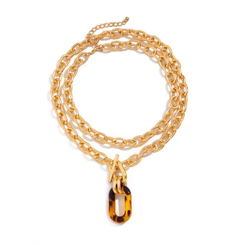 GYRMMUE Chunky Gold Necklaces for Women,Vintage Acrylic Leopard Choker Big Punk Multilayer Choker Paperclip Cuban Link Chain Hip Hop Statement Necklace Outfit Jewelry Accessories