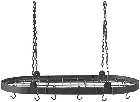 Old Dutch Medium Gauge Oval Hanging Pot Rack with Grid & 12 Hooks, Graphite 36" x 18"