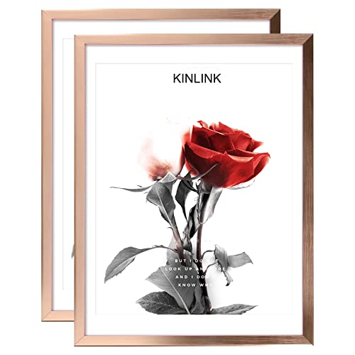 Kinlink 12X16 Picture Frames Rose Gold, Photo Frames With Plexiglass For Picture 11X14 With Mat Or 12X16 Without Mat, Composite Wood Picture Frames For Table Top And Wall Mounting - Set Of 2 #TOP14